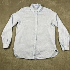 J. McLaughlin Women's 100% Linen Blue Button Down Shirt Size M Coastal Light